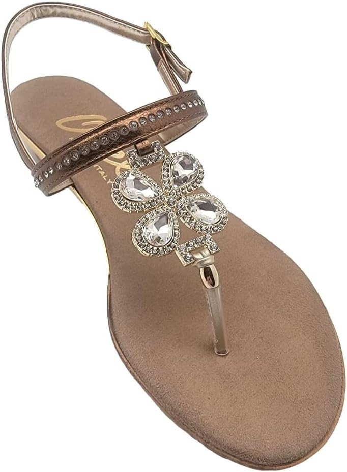 Women’s Onex Leather Wedge Slide Sandals Bronze Swarovski Crystal Italy