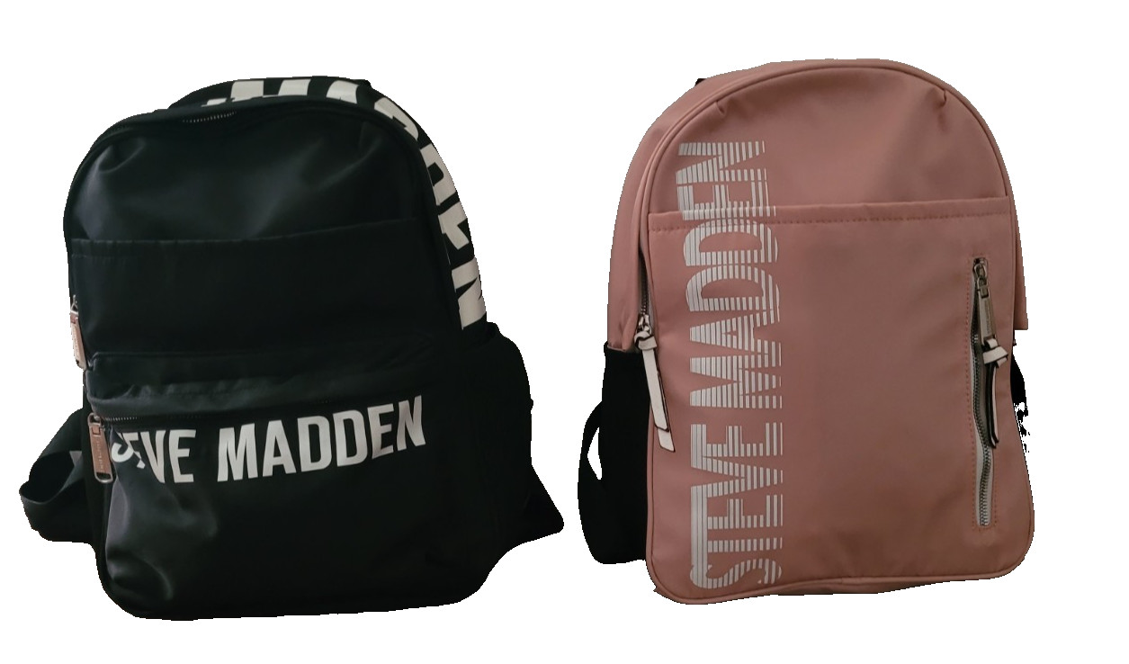 Steve Madden Nylon Logo Backpack, Pink and Black Set, Steve Madden Backpack Set