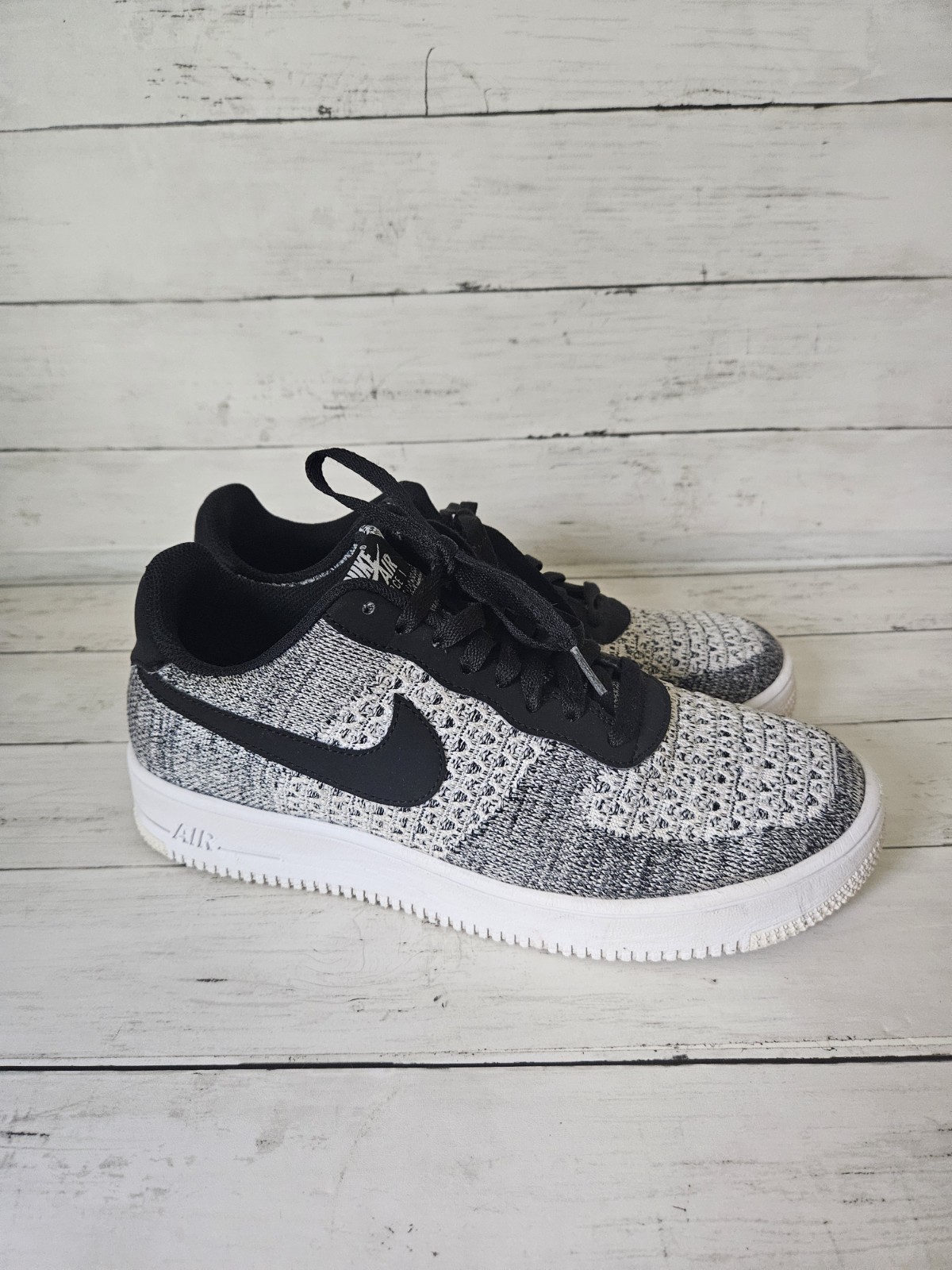 Nike Air Force 1 Flyknit 2.0 Shoes (Black/Black/White/Pure Platinum) Men 9