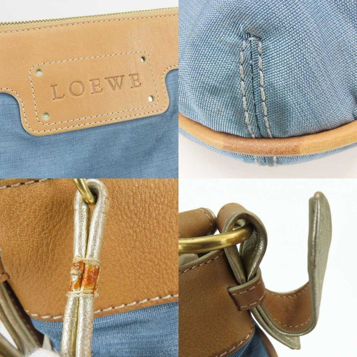 USED LOEWE Shoulder Bag anagram 340807 Nylon/leather Blue Camel Everyday use