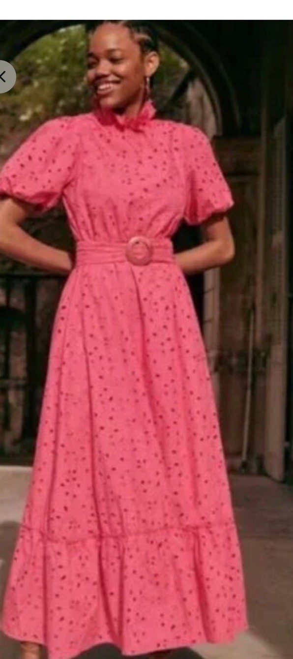 SEZANE Maxi Dress Pink(Fushia )Eyelet robe Longue Prune UK12 US8 New