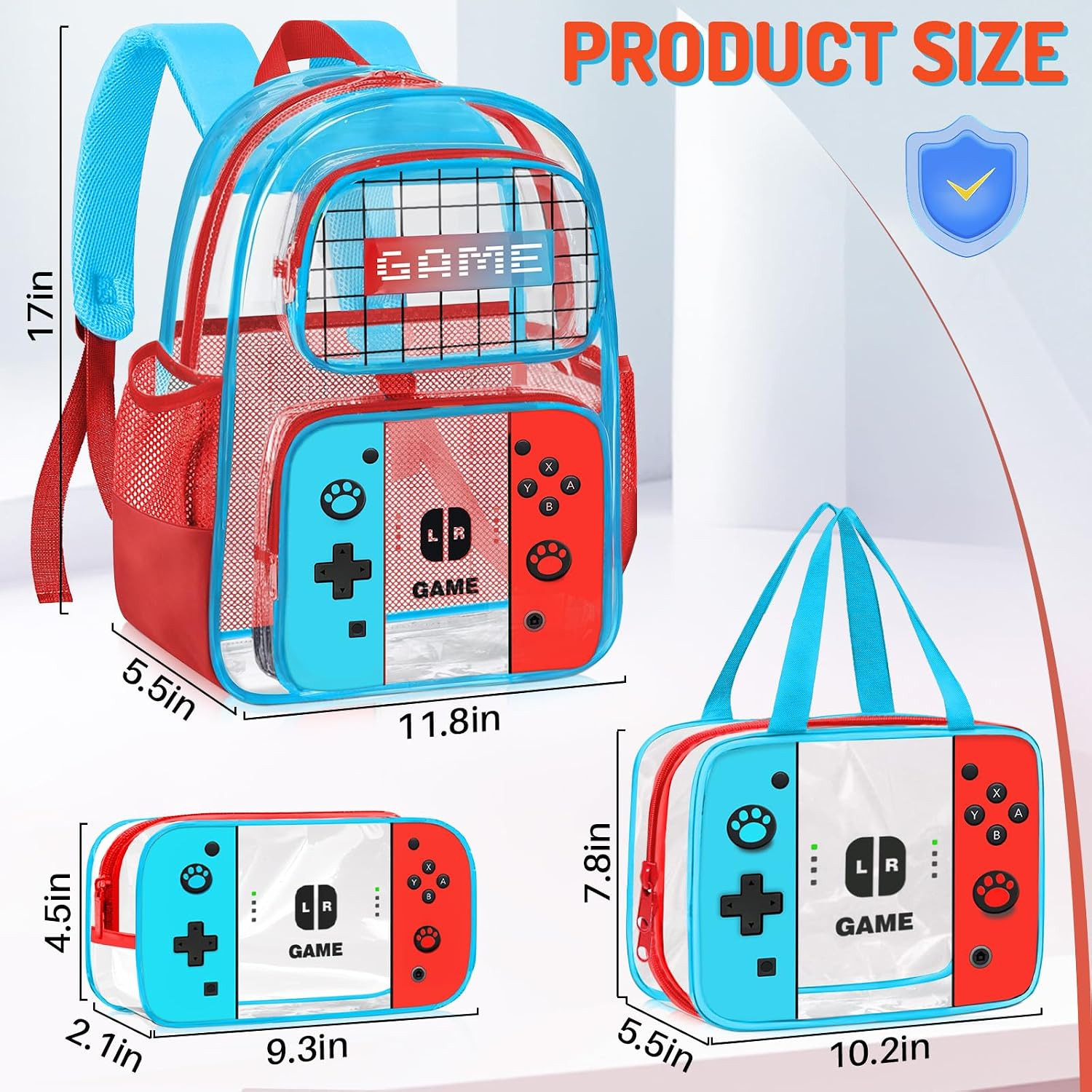 3PCS Clear Backpack for School – Gamer Kids Clear Backpacks for Boys and Girls,H