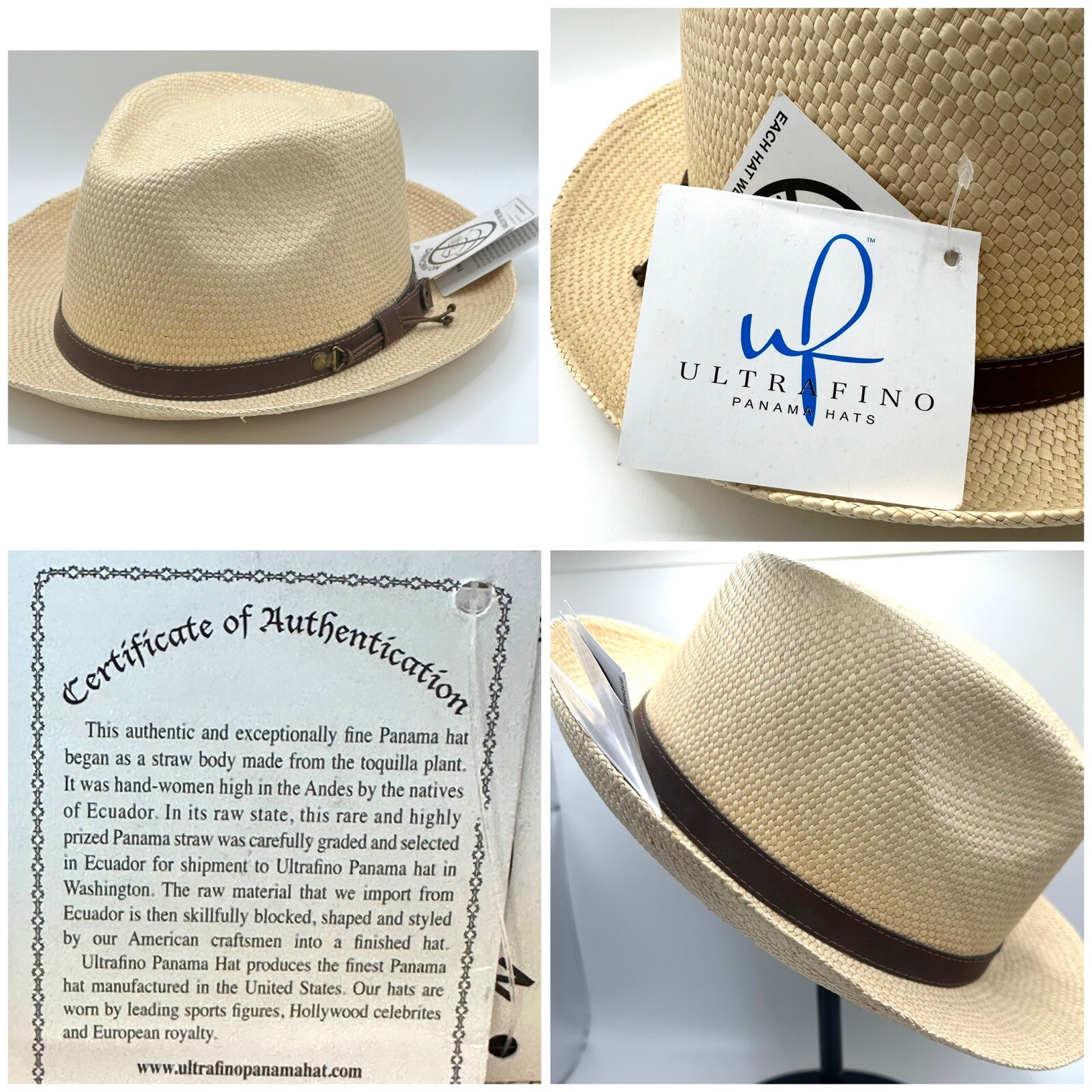 Ultrafino Austral Men Panama Straw Hat 7 1/4 Hand Woven Ecuador Toquilla Fedora