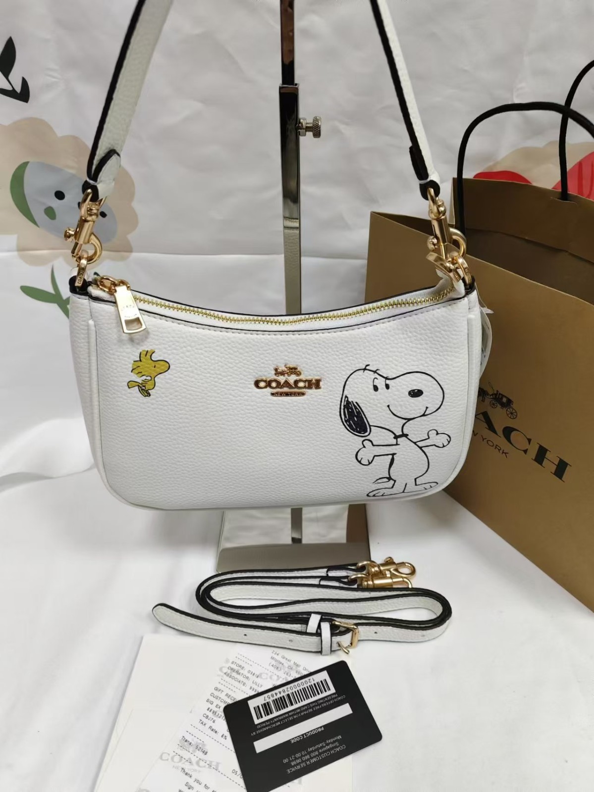 COACH x PEANUTS Teri Shoulder Bag Snoopy Chalk Multi NEW- CBJ76 Outlet -white