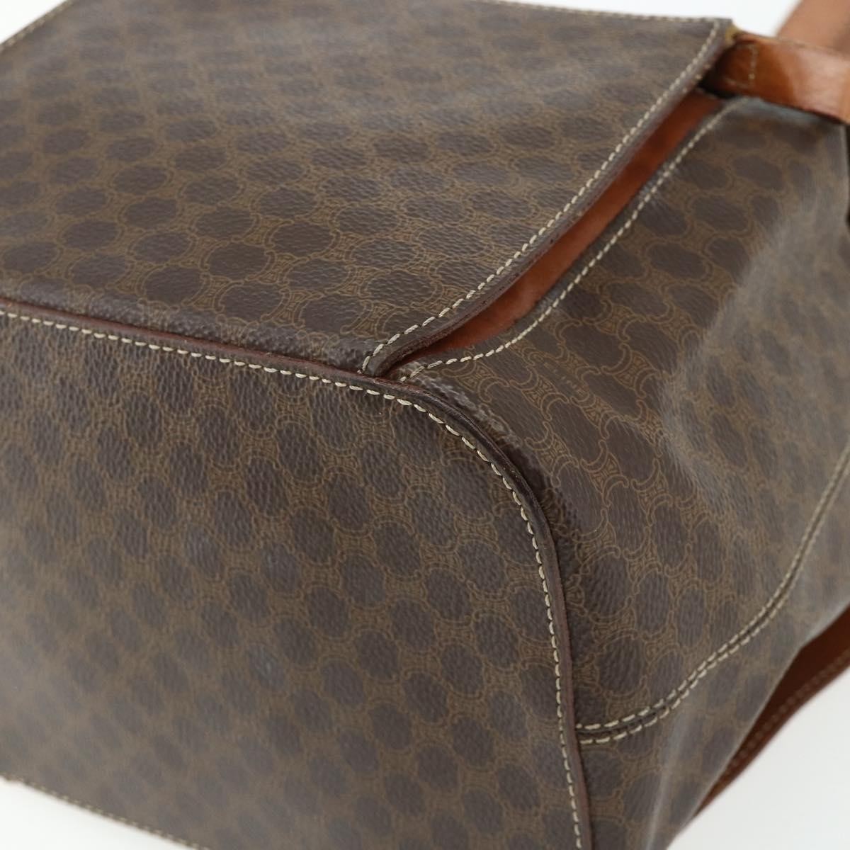 CELINE Macadam Canvas Backpack PVC Leather Brown Gold Auth 176902