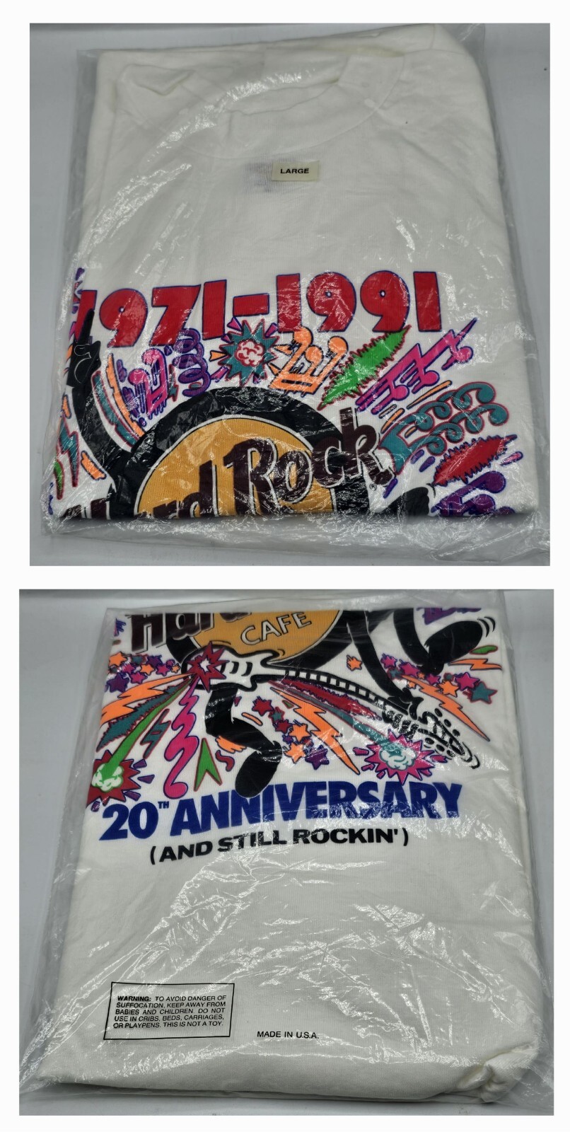 RARE Vintage 1991 NOS Hard Rock Cafe T-Shirt Tee 20th Anniversary Still Rocking