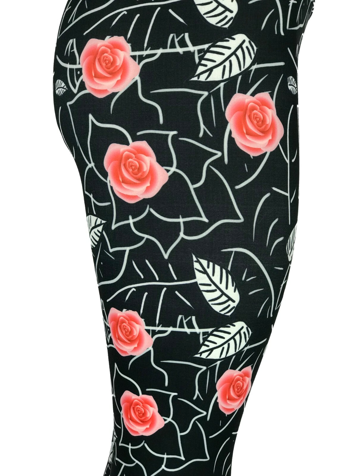 Roses Red Pink Over A Black Background Yoga Waistband Leggings So Soft