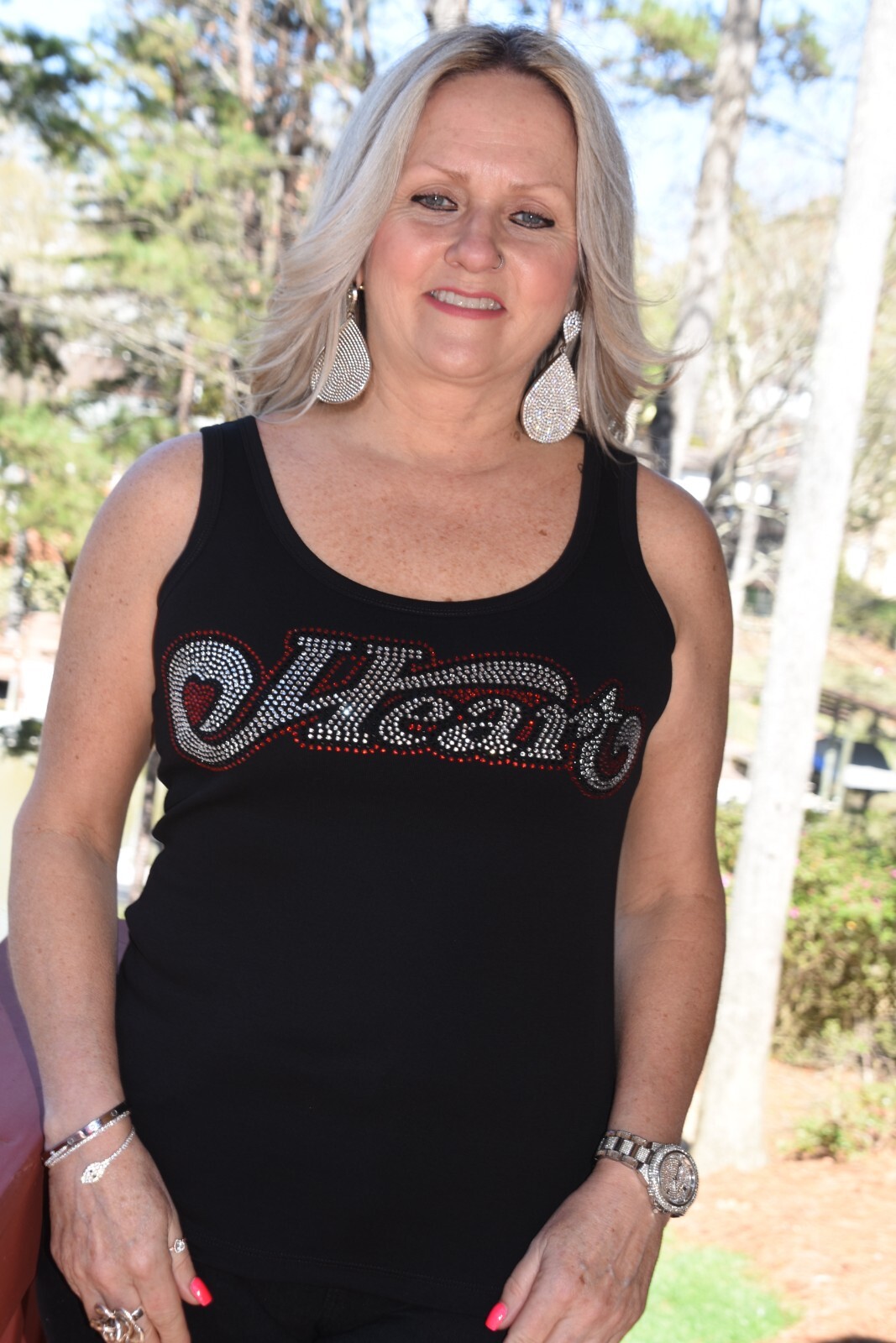Heart rhinestone bling shirt or tank XS S M L XL XXL 1X 2X 3X 4X 5X