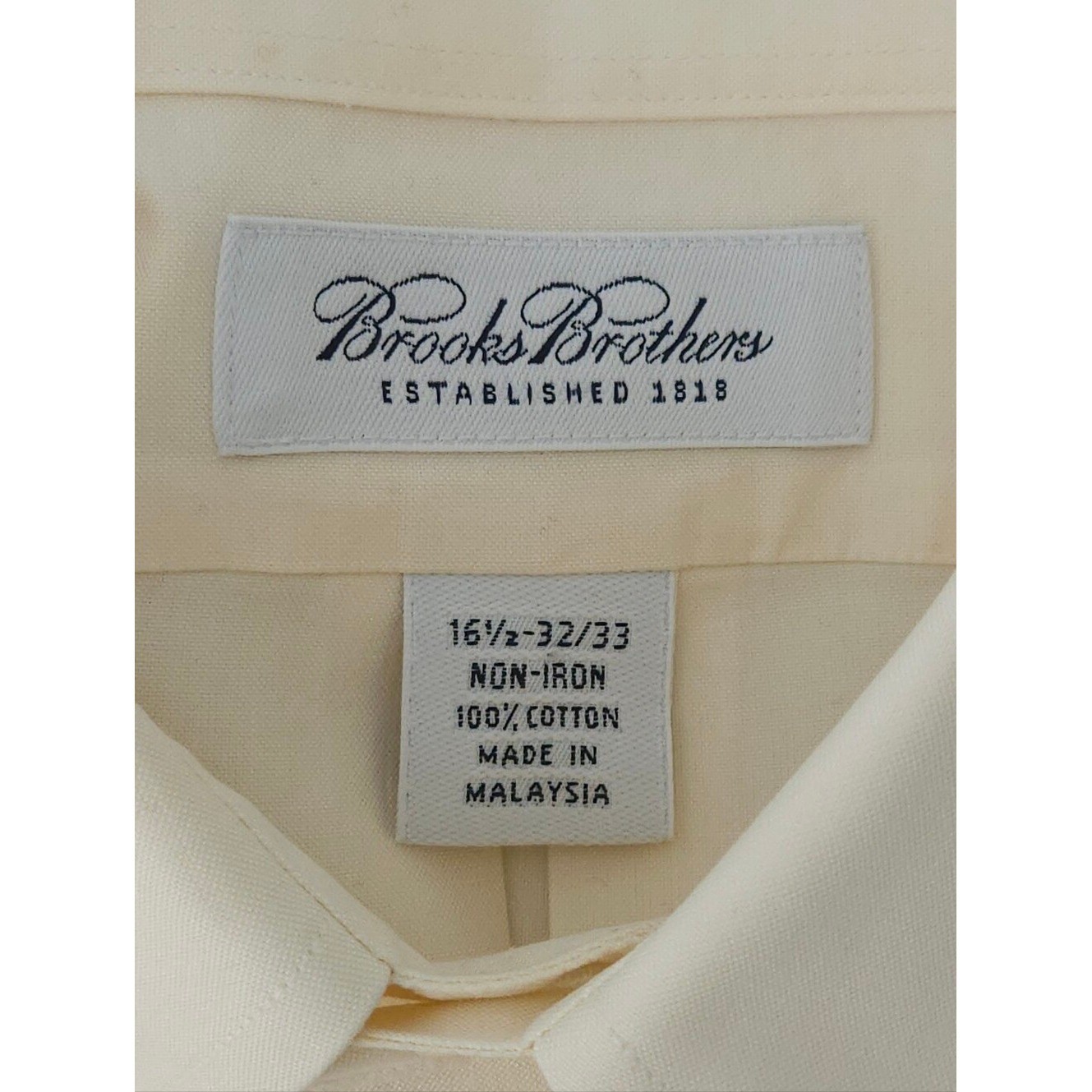 Brooks Brothers Mens 16.5 32/33 Cream Non-Iron Dress Shirt Button Down Cotton