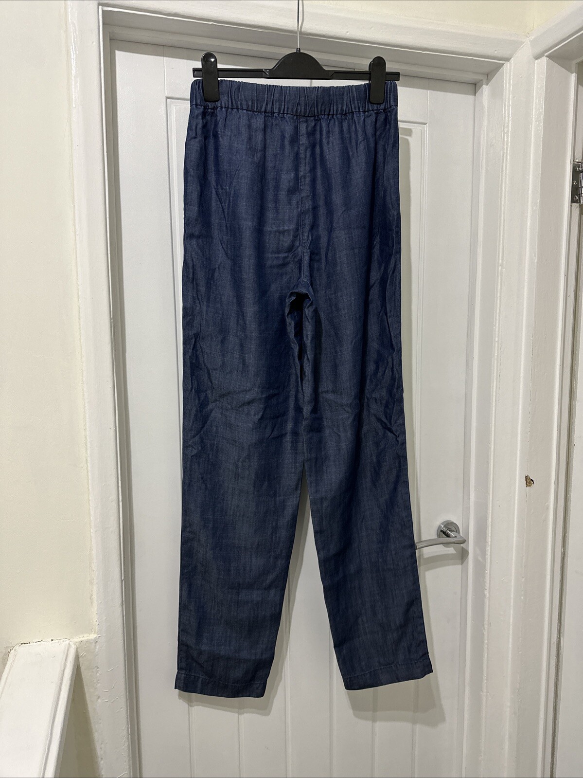 Emporio Armani Tailored Chambray Denim Straight Leg Pleated Trousers Uk 8 IT 40