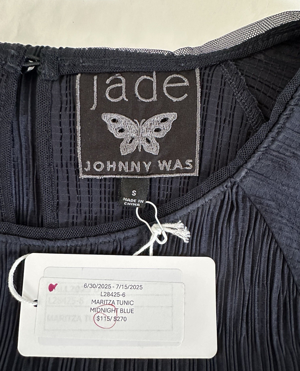 Johnny Was Jade Midnight Blue Maritza Tunic Top Stretch Textured Size S NWT