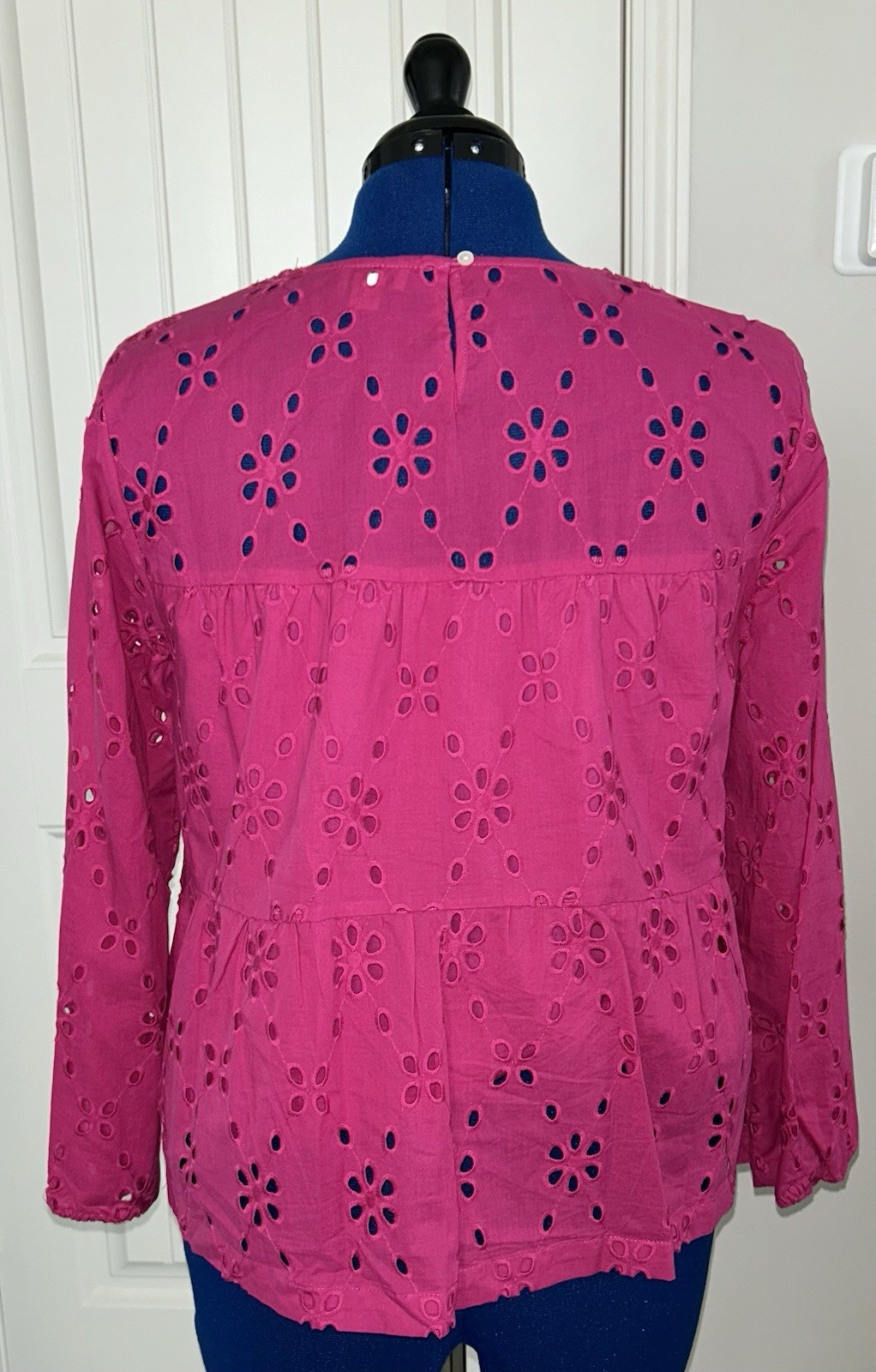 J.Crew Fuchsia Eyelet Peasant Blouse, Size M, Pre-Owned