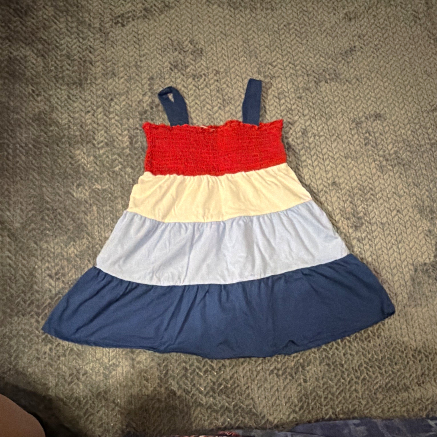 Celebrate! Patriotic Colorblock Red White Blue Smocked Sundress Girls M (8)