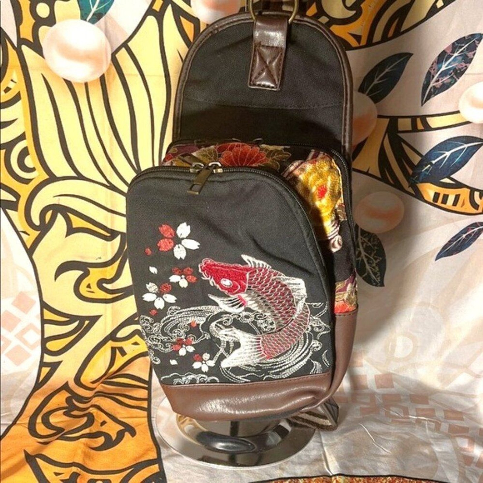 Ripple Japan Unisex Embroidered Sling Bag with Koi Fish Design