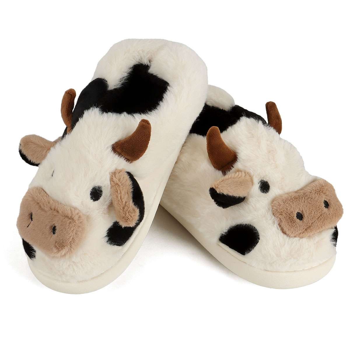 Cow Slippers for Women Men Fluffy Cute Cozy Cartoon Cow Winter Warm Slippers