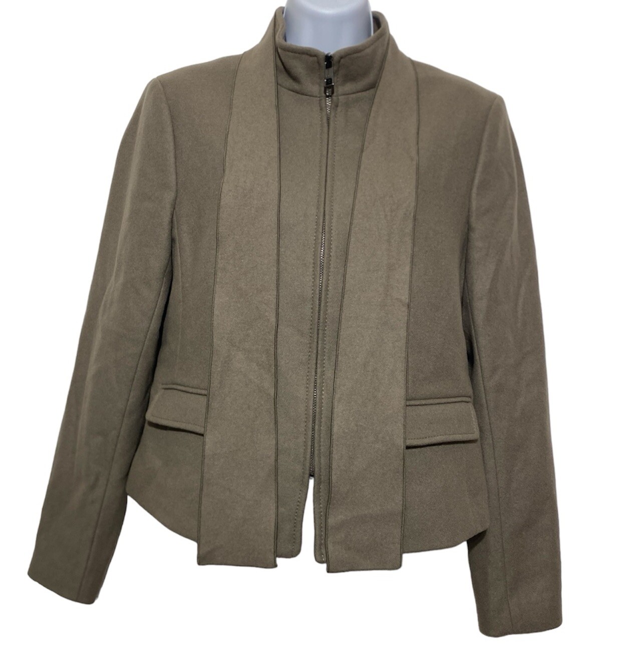 Banana Republic x Mario Bellucci Blazer Women Size 8 Wool Blend Taupe Tie Neck