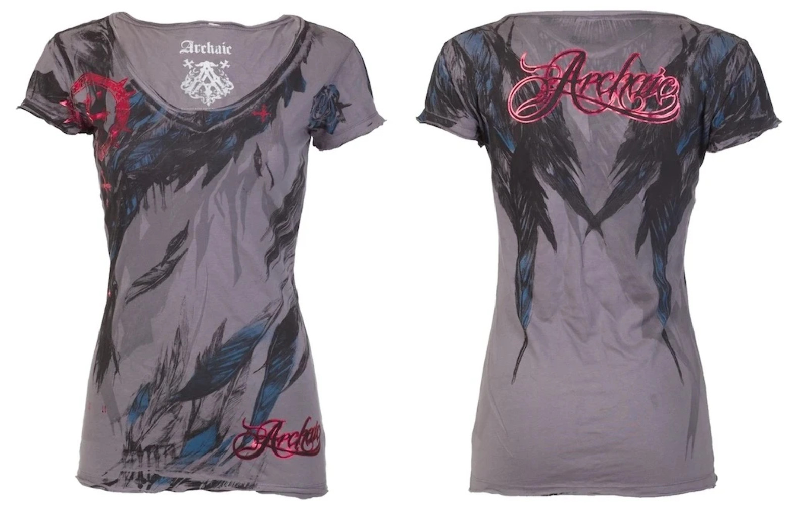 Archaic Affliction Women’s T-Shirt Short Sleeve SECOND LOVE Tattoo Wings Biker