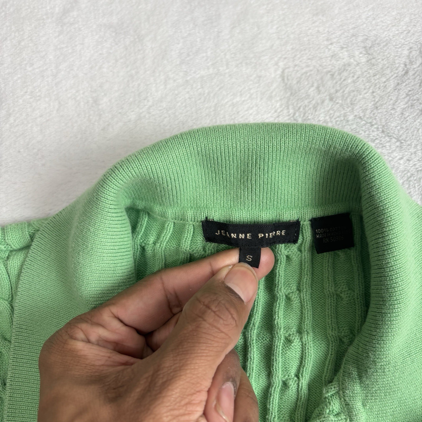 Jeanne Pierre Green Cable Knit Short Sleeve Collared Polo Shirt Women’s Small