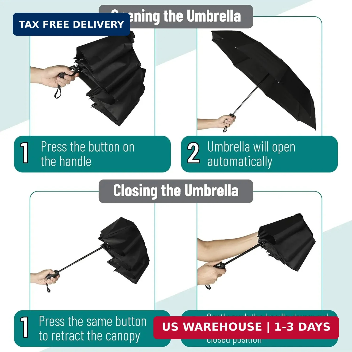 Mr. Pen- Windproof Travel Umbrella, Compact, Water Resistant, One Size, Black