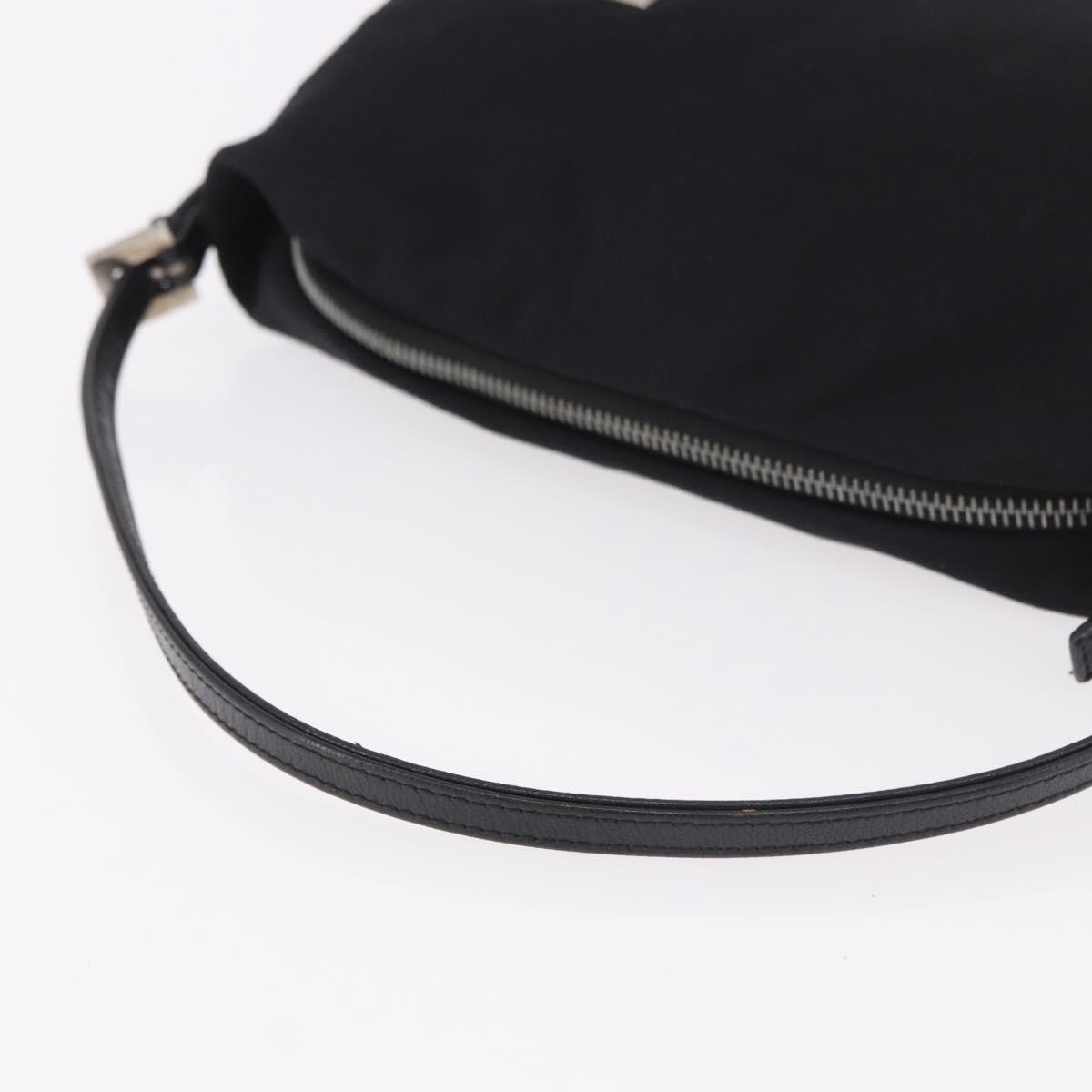 FENDI Shoulder Bag Cotton Jersey Black Silver Auth 186864