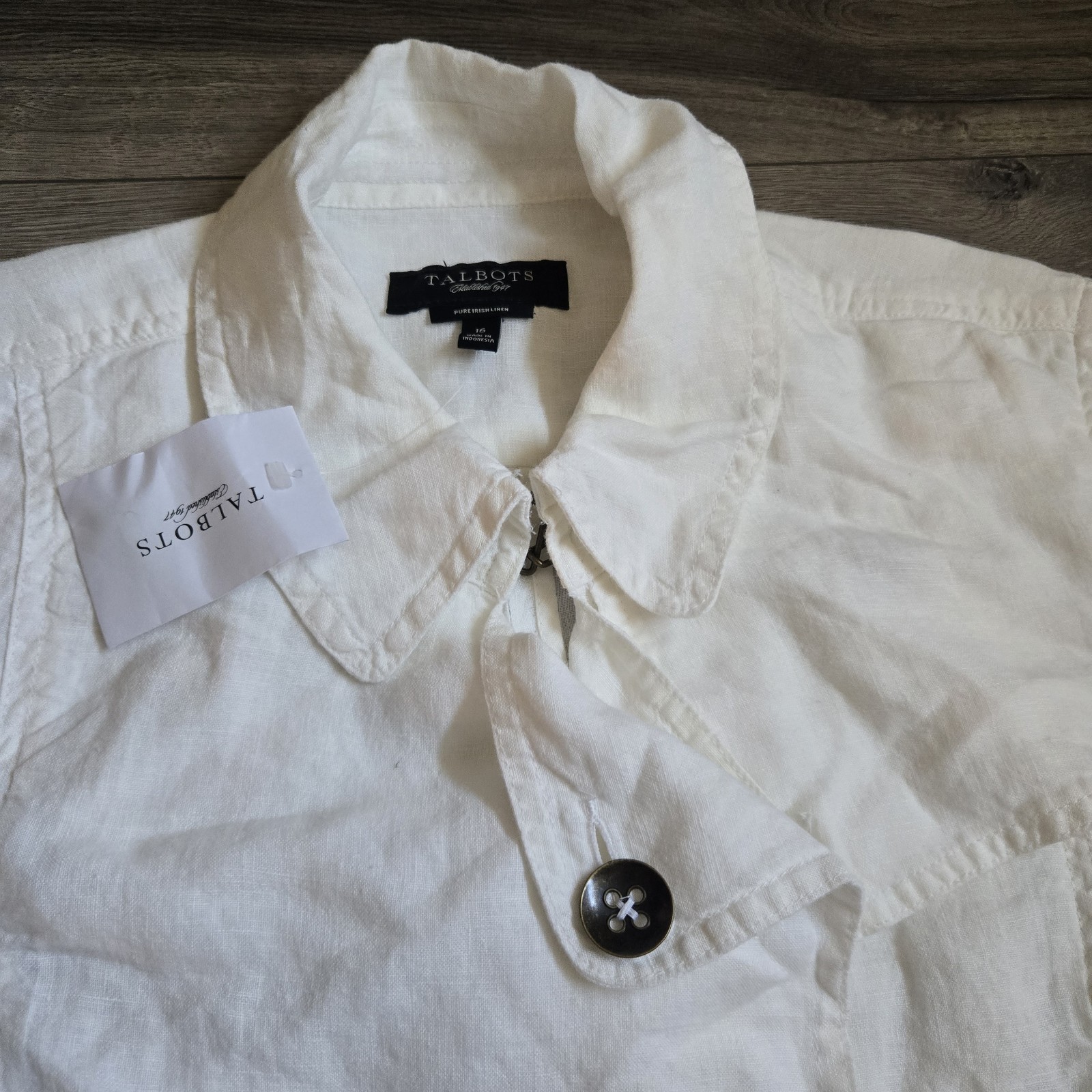 NWT Talbots 100% Pure Irish Linen Trench Jacket White Belted Safari Utility 16