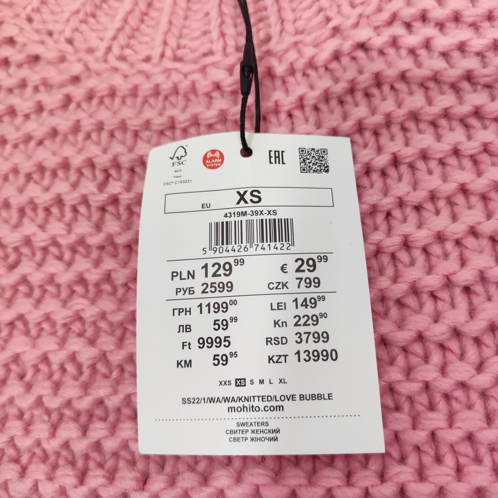 Mohito Pink Chunky Knit Oversized Wool Blend Jumper Size XS- Round Neck