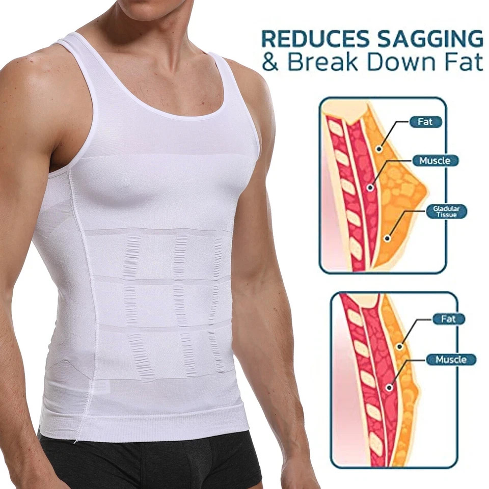 Mens Slimmings Body Shaper Belly Chest Compression Vest Girdle T-Shirt Tank Top