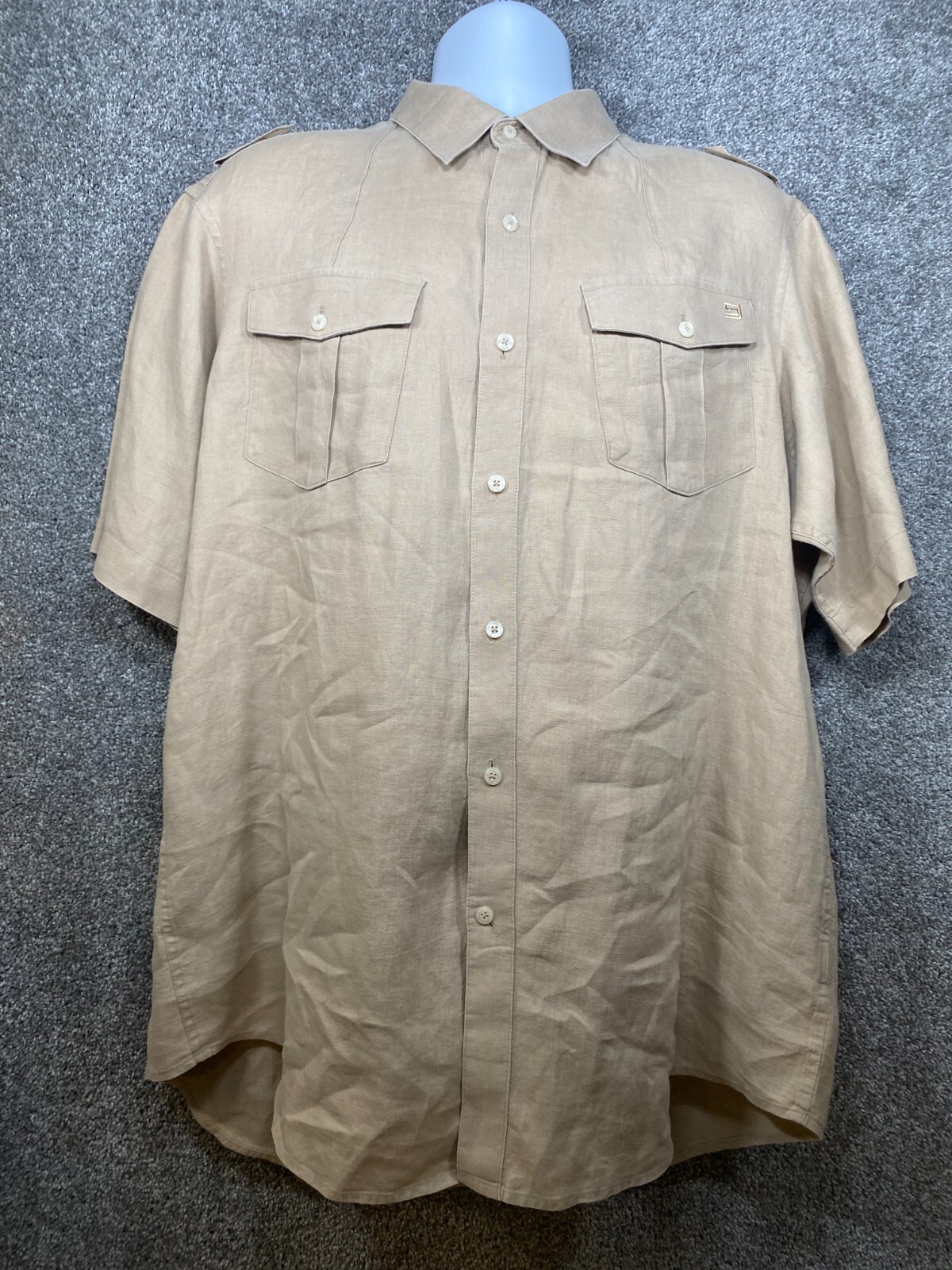 Sean John Mens XL Beige Linen Casual Travel Beach Flight Shirt Hip Hop P Diddy