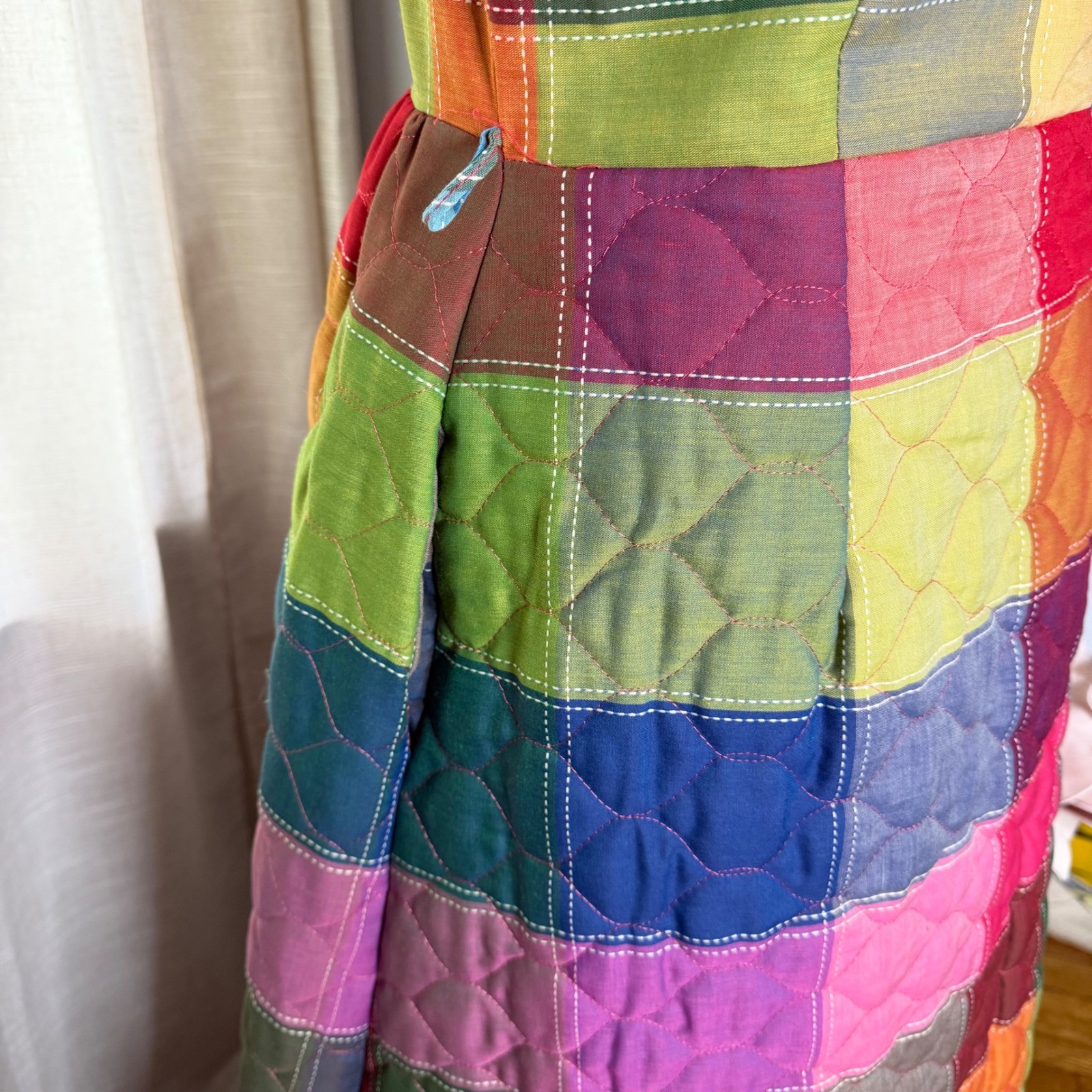 60s/70s Vintage Penneys Loungewear Quilted Rainbow Patchwork Maxi Dress Robe S