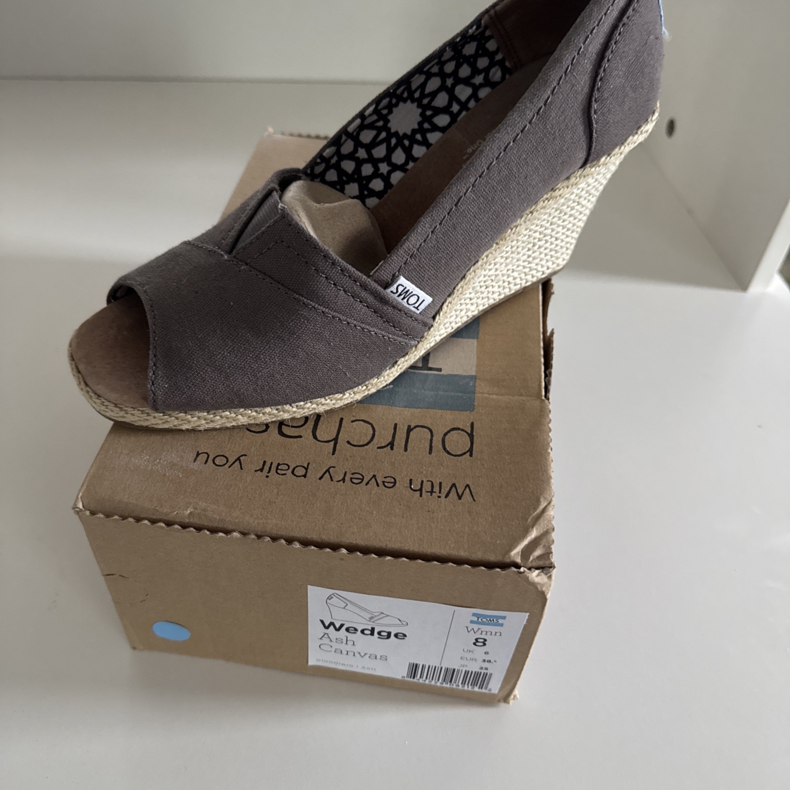 Toms Michelle Wedges Women’s 8 Ash Espadrille Sandal Peep Toe