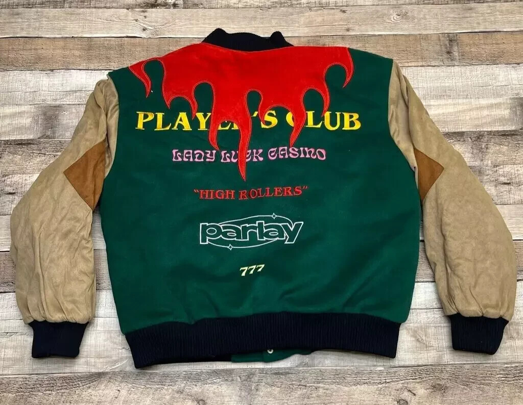 Lady Luck Jacket Men’s Medium Green Varsity Casino High Roller Player’s Club