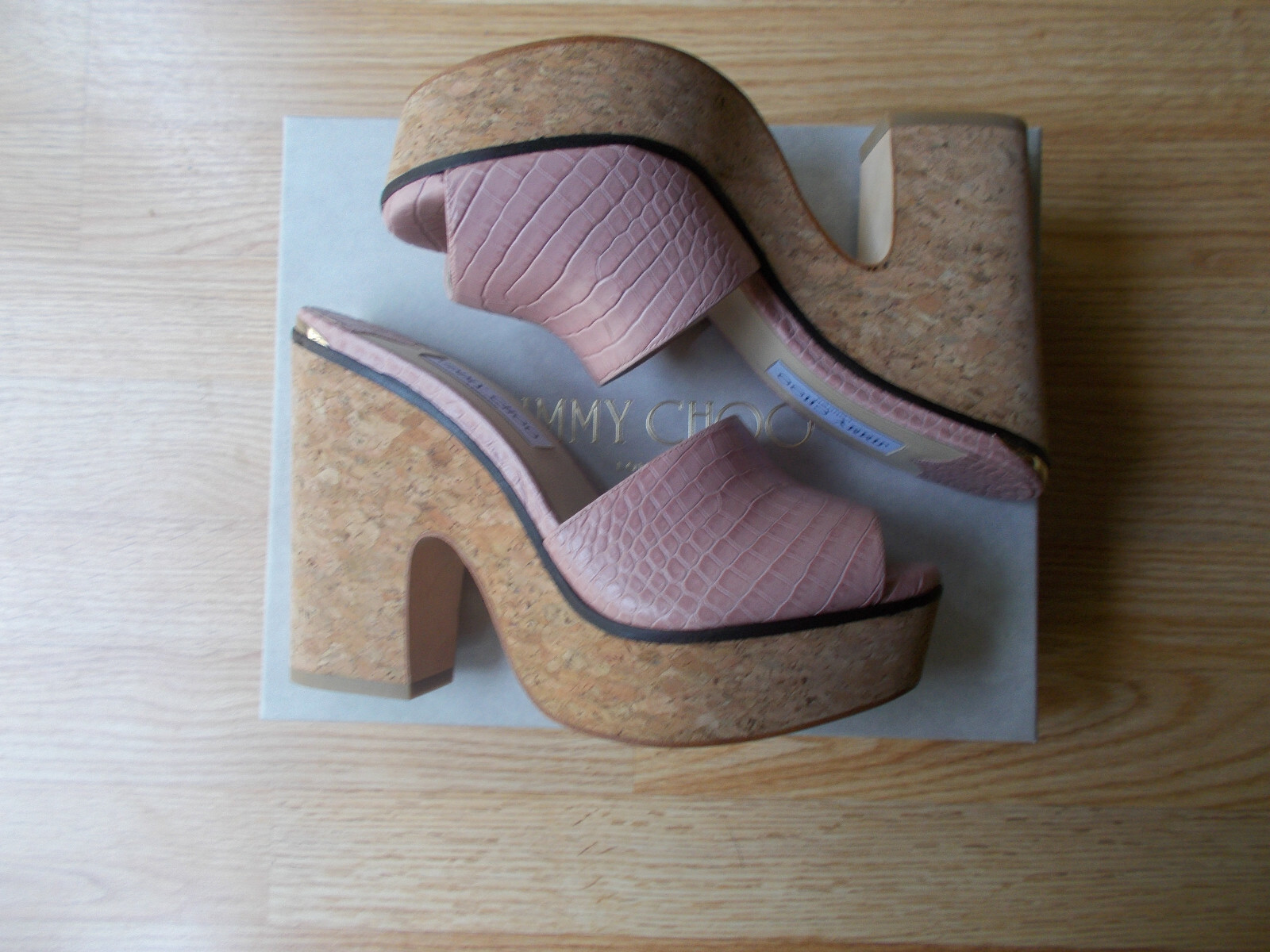 Jimmy Choo Deedee 125 mm Slide Sandals Wedge Cork Heel Blush 40 US 9 9.5 NIB