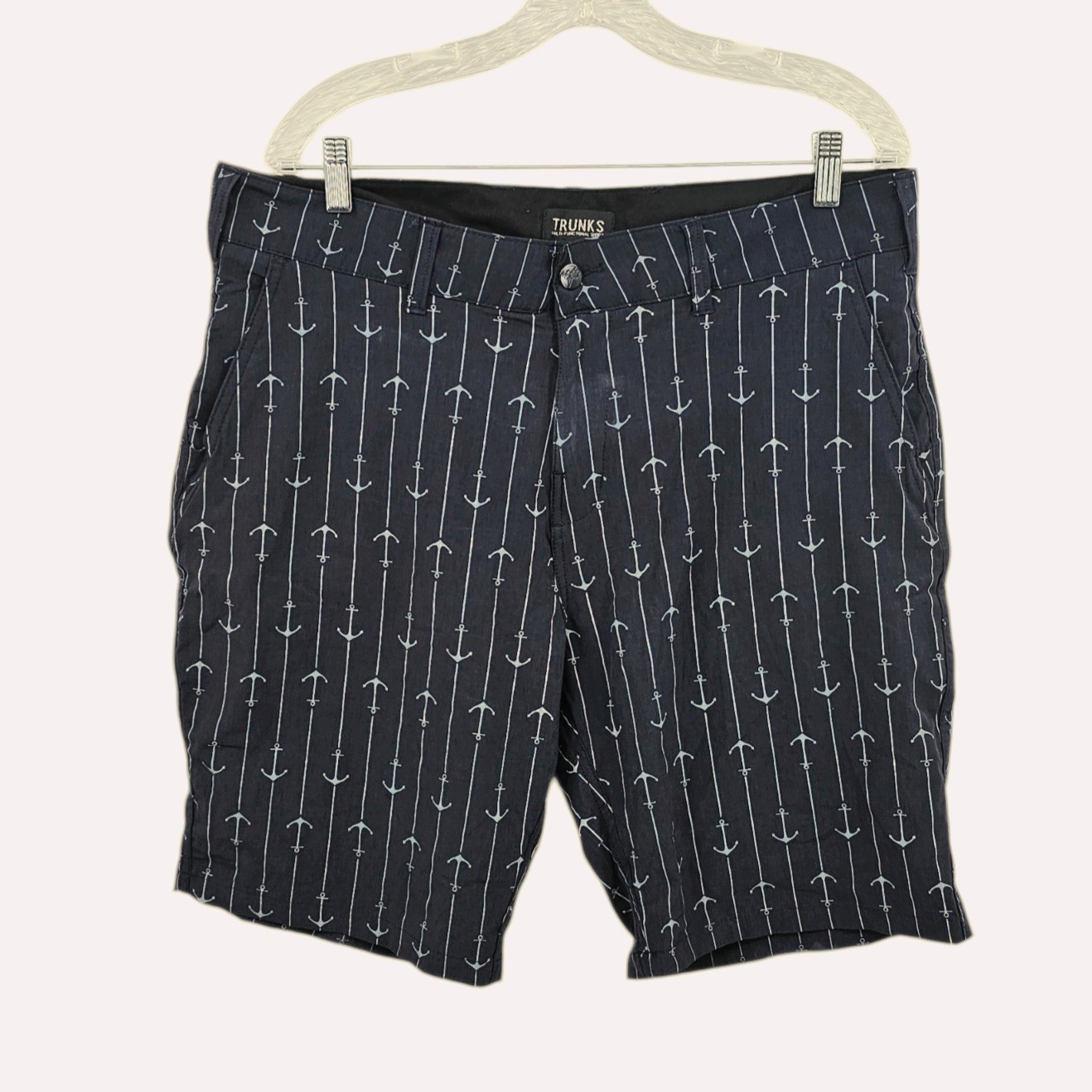 TRUNKS Surf & Swim Men’s 34 Multi-Functional Shorts Navy Blue Anchor Striped