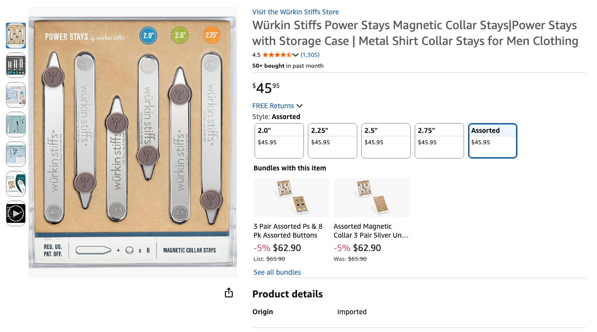 Würkin Stiffs Power Stays Magnetic Collar Stays|Power Stays with Storage Case