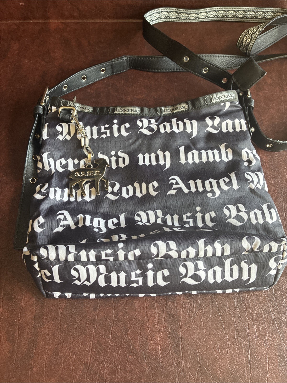LeSportSac Gwen Stefani L.A.M.B. Logo Black White Crossbody Bag Charm