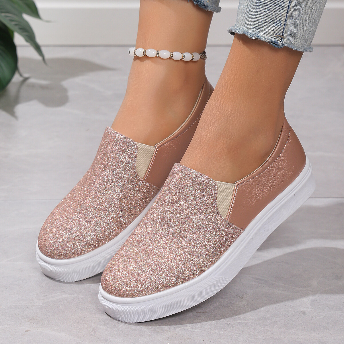 Women’s Slip on Shoes Loafer Flats Sneakers Memory Foam Casual Comfort Glitter C