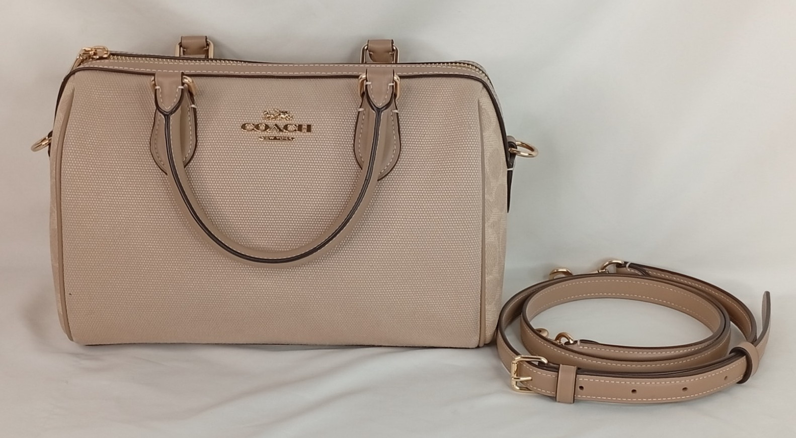Coach Rowan Satchel Bag In Colorblock w/ Detachable Crossbody Strap Tan CAK58