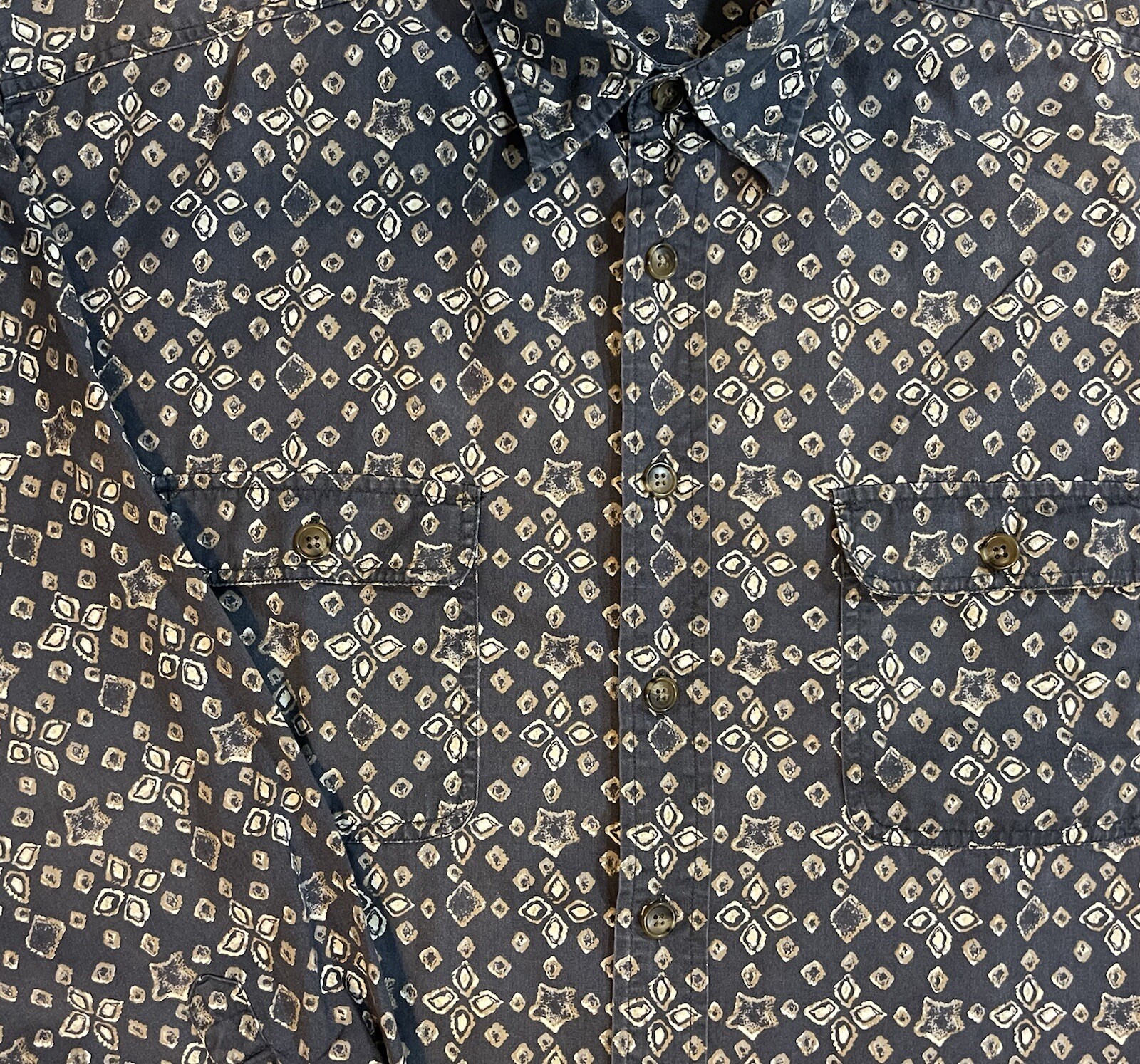 DOCKERS Button Down Blue Print Shirt Long Sleeve Barrel Cuff Men’s Size XL