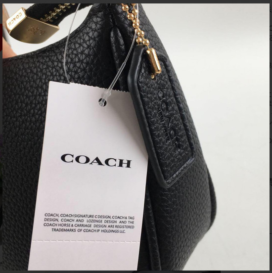 COACH CA209 TERI Shoulder Bag Hand Bag Black Refined Pebble Leather Outlet New