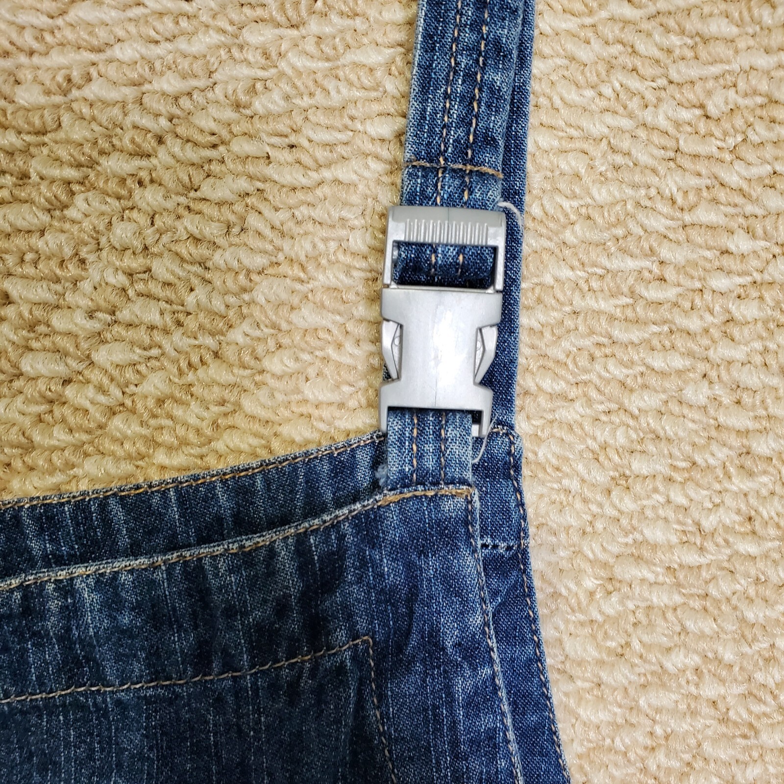 Vintage Overall Dress Sz Large Denim Blue Jean Faded Glory Modest 3 Pocket