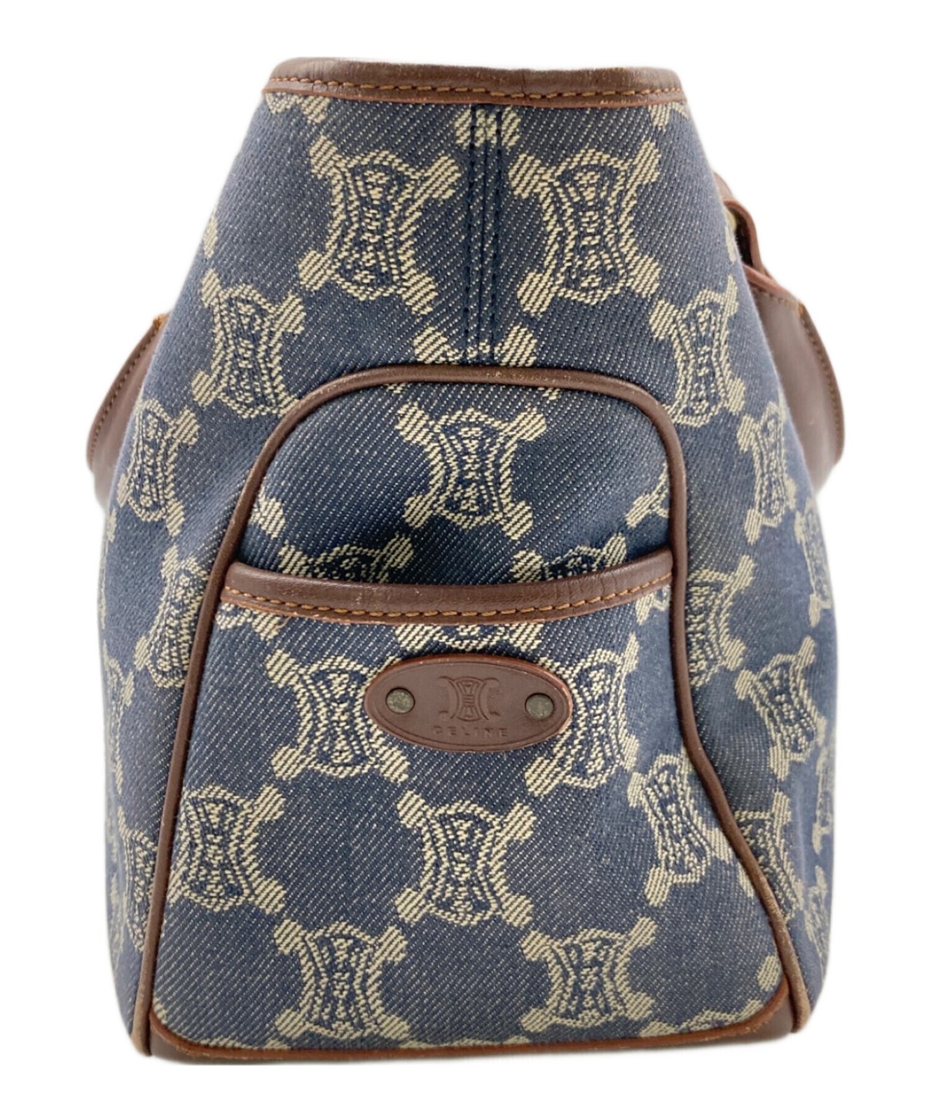 CELINE Celine Paris Macadam Handbag Denim Boogie Bag Navy Brown Auth From Japan
