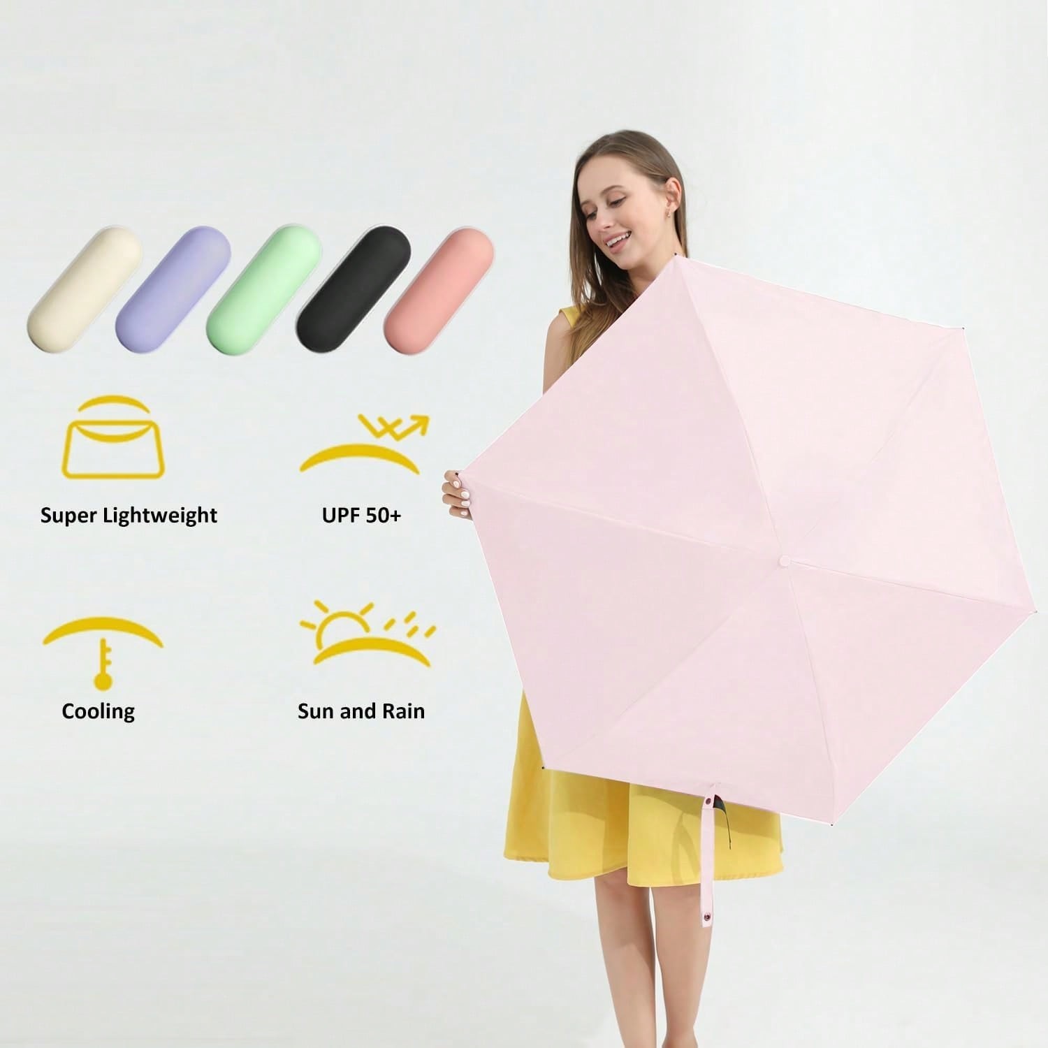 Compact UV Sun ProtectionTravel Umbrella With Case, Mini Umbrella For Purse, Li