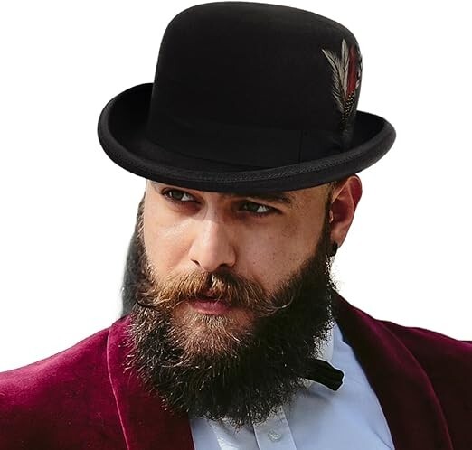 Men’S Wool Fedora Hats Women Felt Bowler Derby Hat with Feather
