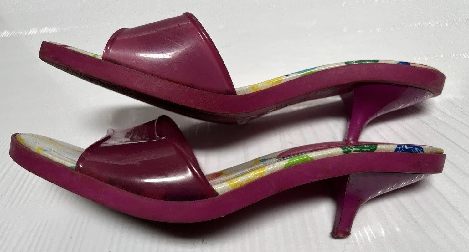 VTG Y2K Coach SCRIBBLE Signature Jelly Pink Kitten Heel Slip On Sandals Size 8