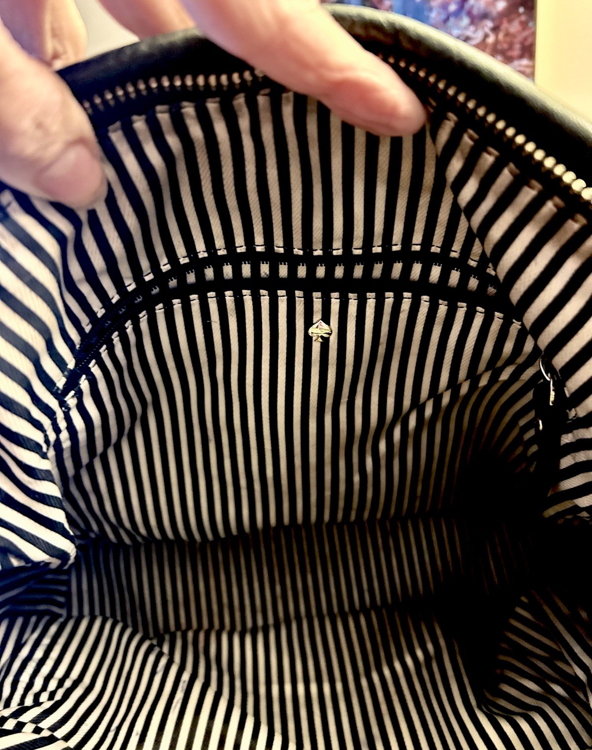 kate spade new york Black Pebbled Crossbody/Shoulder Zip Bag Striped Lining