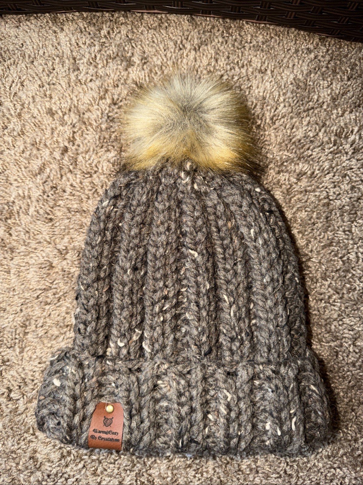 Homemade Crocheted Wool Beanie with Cuff, Color- Barley. Snow Quality! NWT