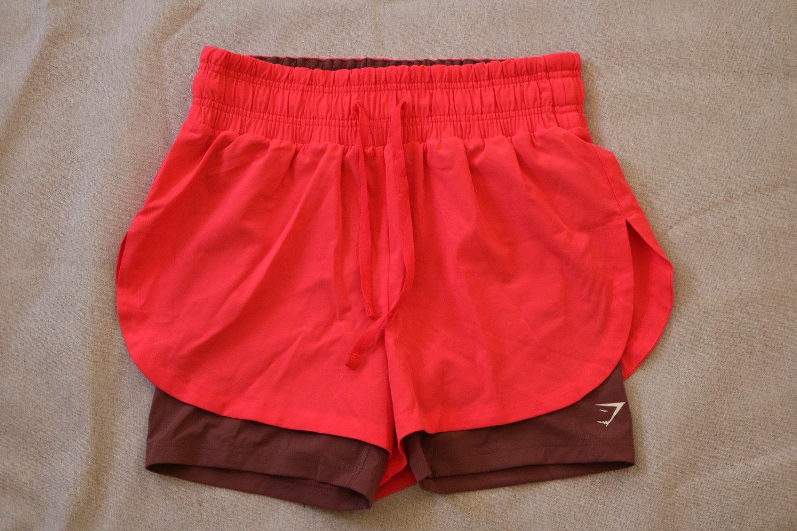 Gymshark Running 2-in-1 Shorts Women’s Small Bold Coral Pink/Orange Lined EUC