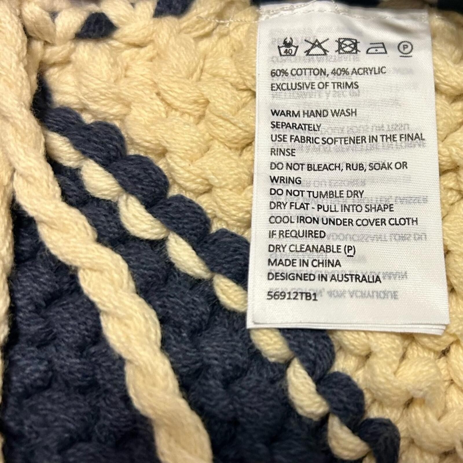 Brand New Bardot Navy Blue & Beige Chunky Striped Knit Backless Halter Top