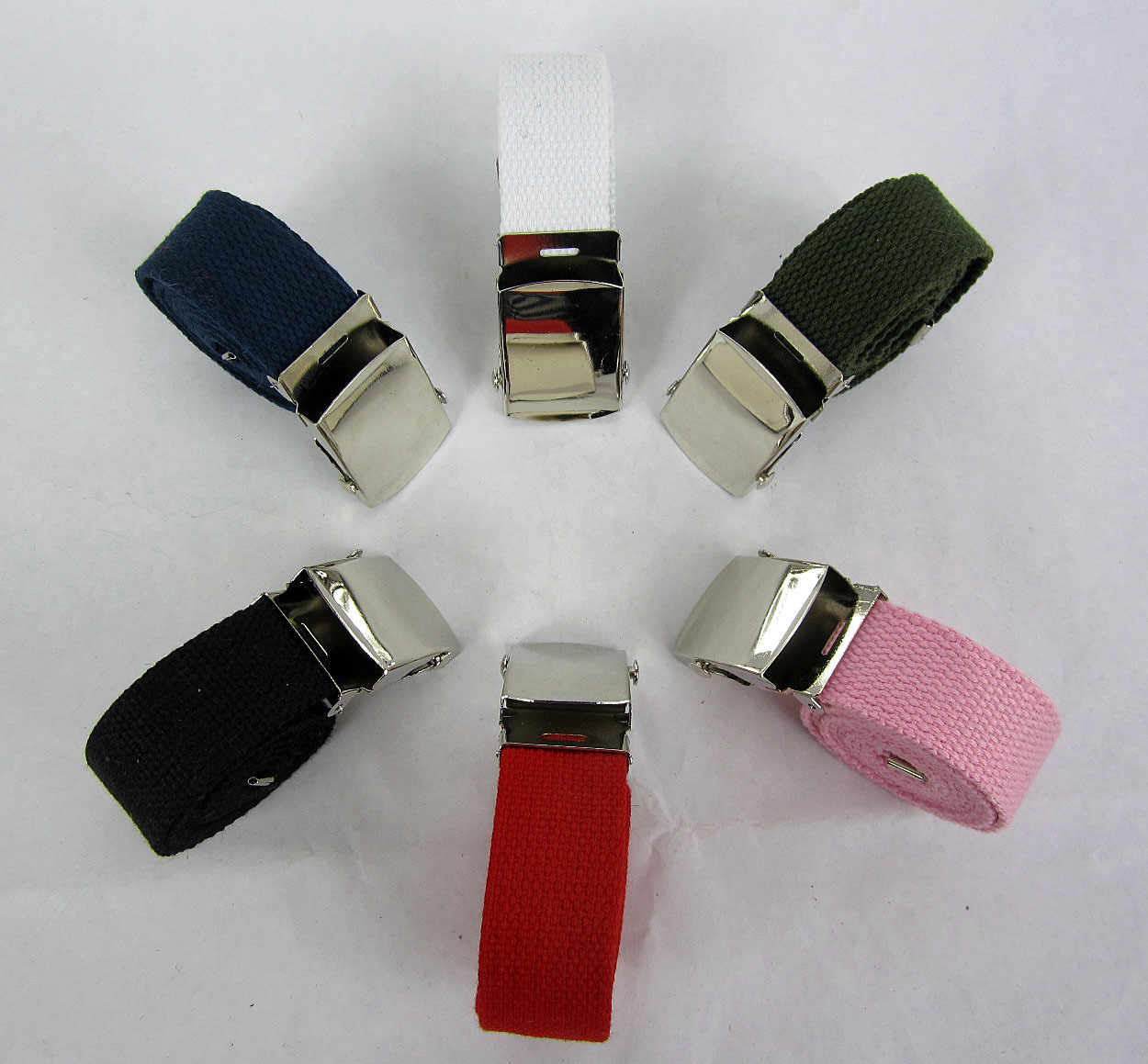 Choose color- WEB MILITARY STYLE CANVAS BELT W/ CHROME BUCKLE 40″ X 1.25″