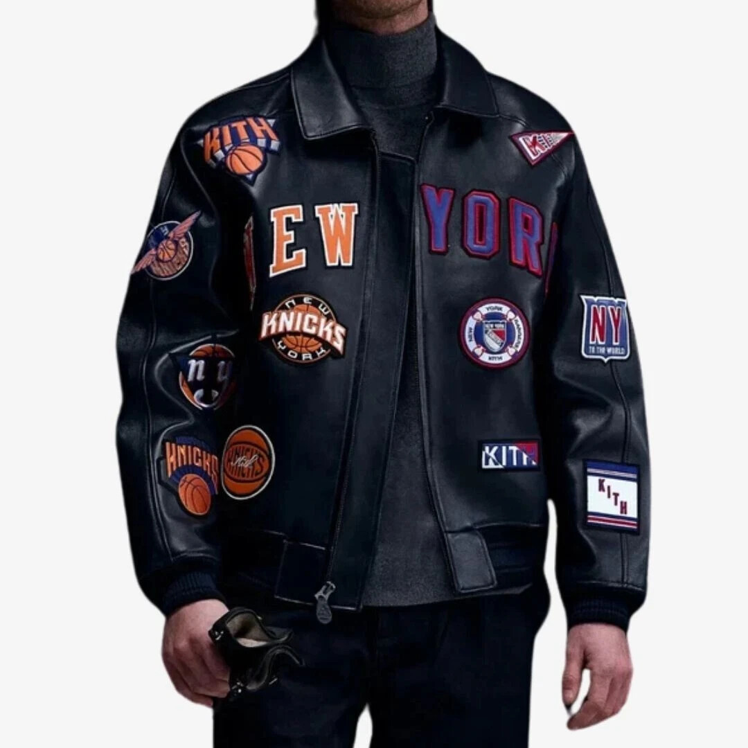 Avirex Knicks x Rangers Madison Square Garden Leather Varsity Jacket NWT